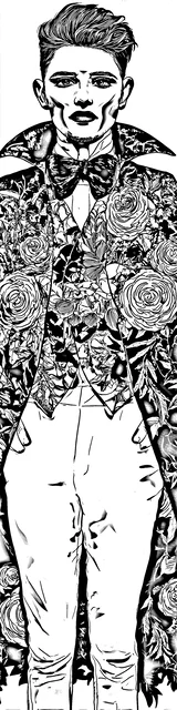 Free colorable bookmarks of a vampire in a fancy outfit